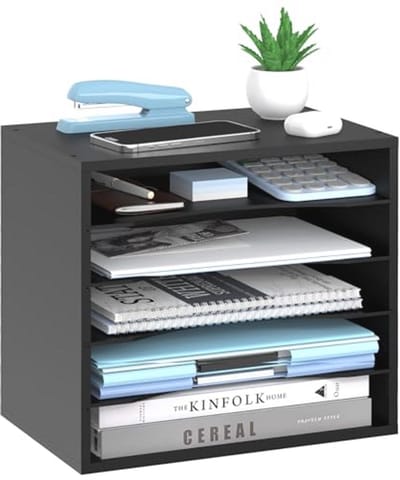 SHARKWOODS Bureau-organizer van hout met 5 niveaus, postsorteerder, papieropslag, houten archiefhouder met verstelbare planken voor kantoor