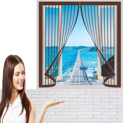 Horren Voor Ramen - Vliegenhor Raam - Insecten Buiten Houden - Magnetische Sluiting - 120 x 128 cm - Bruin
