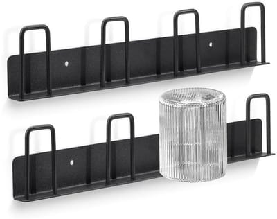 KZQ Wandgemonteerde Mokhouder zonder boren - Met 4 haken, koolstofstaal, modern design - Geschikt voor keukens, woonkamers en kantoren - Set van 2, zwart
