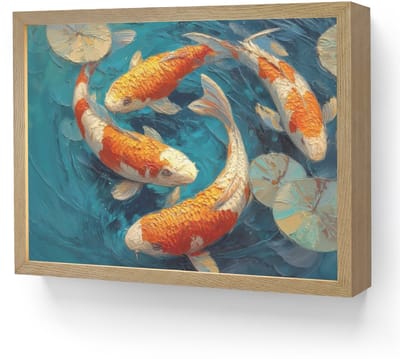 Wandlamp 40x30 cm - Oplaadbaar - Vissen - Waterlelies - Oranje - Water - Wandlampen binnen woonkamer - Slaapkamer lamp - Decoratieve nachtlamp - Vloerlamp draadloos