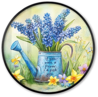 Poster in lijst Rond - Fotolijst 60x60 cm - Posters - Lavendelbloemen - Quote - Gieter - Ronde posterlijst zwart - Decoratie - Wanddecoratie woonkamer - Muurdecoratie slaapkamer