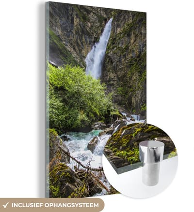 ® Glasschilderij 120x180 cm - Schilderij acrylglas - Waterval in het Oostenrijkse Nationaal park Hohe Tauern - Foto op glas - Muurdecoratie woonkamer - Wanddecoratie slaapkamer - Schilderijen