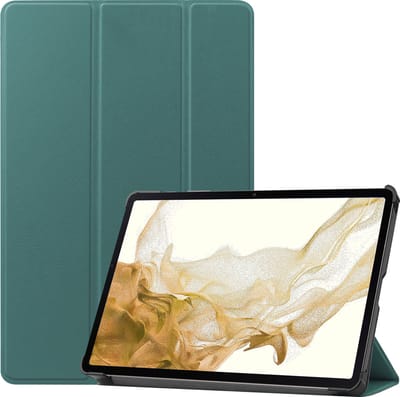 Hoes - Geschikt voor Samsung Galaxy Tab S8 Ultra - Dun & Stevig - Trifold Bookcase - Hard Cover - Hardcover Book Case - Tablet Hoesje - Donkergroen