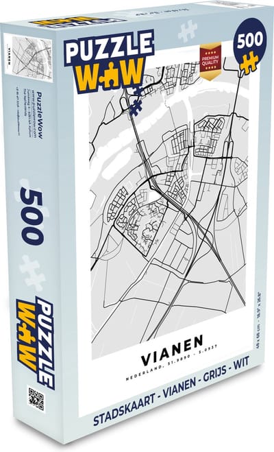 Puzzel Stadskaart - Vianen - Grijs - Wit - Legpuzzel - Puzzel 500 stukjes - Plattegrond