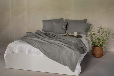beddengoed set 100% natuurlijk linnen stonewashed, natuurvezel linnen, met hotelsluiting (Grijs, 220 x 240 cm, 2St. 80 x 80 cm)