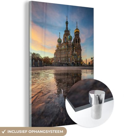 ® Glasschilderij 120x180 cm - Schilderij acrylglas - Uitzicht op de Kerk van de Verlosser op het Bloed in Sint-Petersburg - Foto op glas - Muurdecoratie woonkamer - Wanddecoratie slaapkamer - Schilderijen