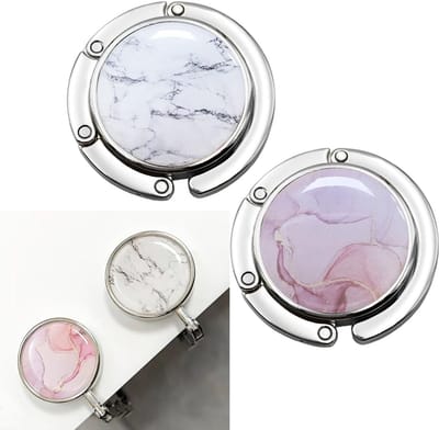 Dailygoods- Tafeltasclip Set van 2 - Opvouwbaar - Antislip - Marmer - Hoge Kwaliteit - Lichtgewicht - Zakhaak