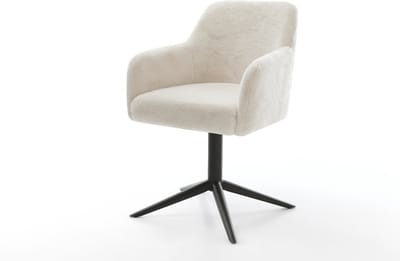 Eetkamerstoel Greg-Flex kruispoot zwart pluchen crème-wit 360° draaibaar rocker-functie pocketveer kern