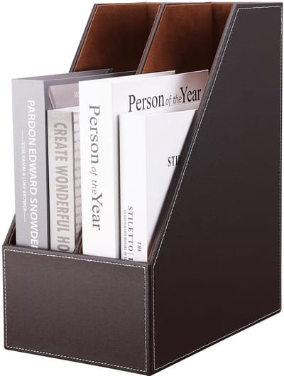 Dailygoods- Tijdschriftenhouder Stijlvol Design - Houten Structuur - 2-Slot - Organiser - A4 Papier - Hoogte 34,5 cm - Boekenhouder