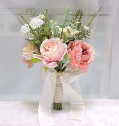 Bruidsboeket Zijden Bloemen - Kunstbloemen Bruidsboeket - Bruiloft Decoratie - Handgemaakt Ontwerp - 20cm Diameter - Wit