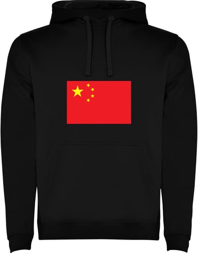 Zwarte Hoodie met Wereldse vlag land China Full Color Maat L