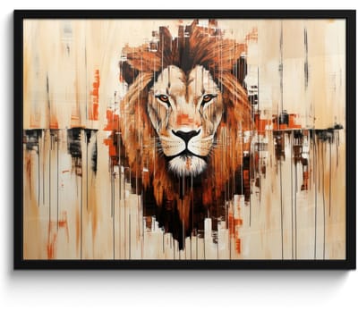 Poster in lijst - Fotolijst 70x50 cm - Posters - Leeuwenkop - Lijnen - Crème - Posterlijst zwart - Decoratie - Wanddecoratie woonkamer - Muurdecoratie slaapkamer