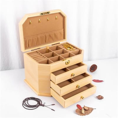 Decoratieve Juwelendoos - Opbergdoos Sieraden - Sieraden Organiseren - Met Laden - Groot Formaat - Houtkleur