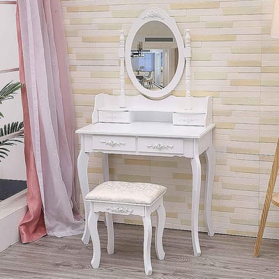 Kaptafel met spiegel - Make-up tafel - Make-up aanbrengen - Verwijderbare spiegel - 75 cm breed - Wit