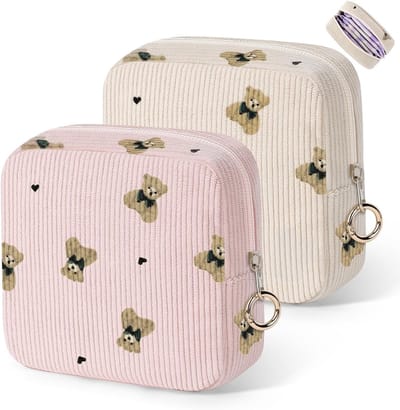 Set van 2 Roze en Khaki Toilettasjes - Cosmetica en Maandverband Opbergzak
