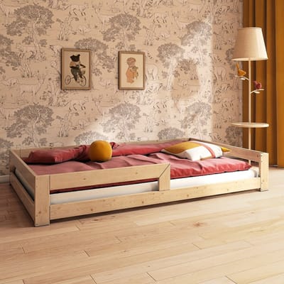 Need Sleep - Montessori Vloerbed Kinderbed 140x190 cm - Naturel Hout – Met Uitvalbescherming – Inclusief Lattenbodem