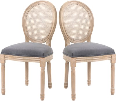 HOMCOM - Eetkamerstoel - Polyester - Rubberhout - Grijs