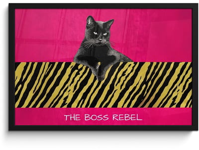 Poster in lijst - Fotolijst 60x40 cm - Posters - Kat - Baas - Roze - Tijgerprint - Posterlijst zwart - Decoratie - Wanddecoratie woonkamer - Muurdecoratie slaapkamer