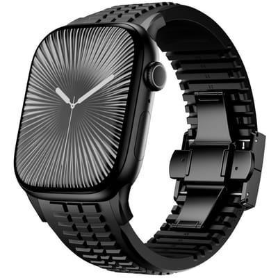 By Qubix - Geschikt voor Apple Watch bandje - Redefine siliconen band - Zwart (zwarte sluiting) - Geschikt voor Apple Watch 44 mm / 45 mm / 46 mm / 49 mm (Ultra 1,2 en 3)