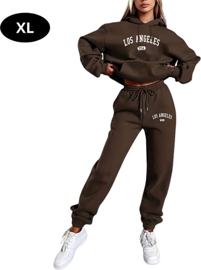 Livano Joggingpak Dames - Huispak - Volwassenen - Trainingspak - Comfortabel - Jogging Pak - Joggingsbroek - Koffie - XL