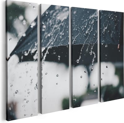 Artaza Canvas Schilderij Vierluik Zwarte Paraplu met Regen Druppels - 80x60 - Foto Op Canvas - Canvas Print