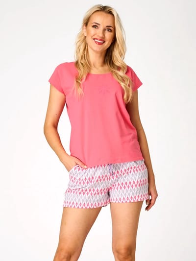 Key Katoenen Dames Shortama Pyjama Zomer Print Coral Roze LNS 759 36 / S