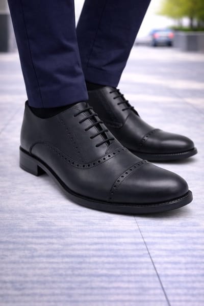 Heren schoenen- Nette schoenen- Heren Veterschoenen Echt Leer – Nette Leren Herenschoenen met Rubberzool – Comfort Schoenenn 5100 - Zwart- Maat 41