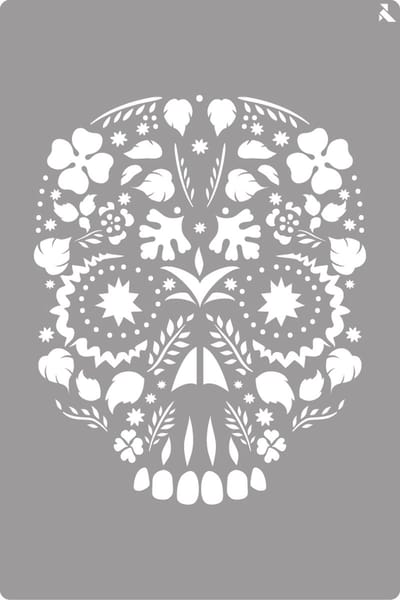 La Pajarita stencil bloemen schedel decoratief schilderen 20x30cm.
