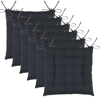 Stof Textile stoelkussens DUO - 6x - antraciet - 38 x 38 x 3.5 cm - touwtjes sluiting - zitkussens - binnen/buiten