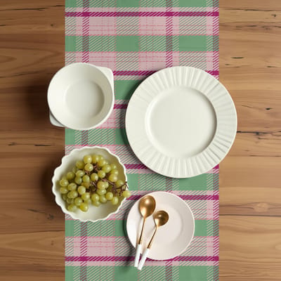 ABAKUHAUS Geometrische Tafelloper – 40x180 cm – Polyester – Pistazie/Baby Pink