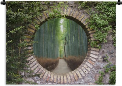 Wandkleed - Wanddoek - Bamboe - Bos - Japans - Doorkijk - 120x90 cm - Wandtapijt