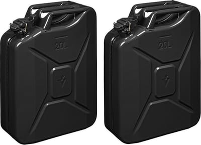 Pro Plus Jerrycan - Set van 2x stuks - zwart - 20 liter - metaal - voor brandstof - benzine - diesel