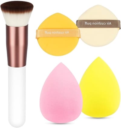 Professionele Makeup Spons Set met 2 Beauty Blenders, 2 Makeup Sponges en 1 Foundation Borstel voor Droog en Nat Gebruik, Ideaal voor Crème en Vloeibare Make-up