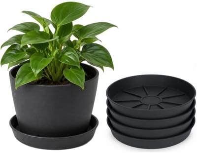 Pro Garden plantenpot onder schotel - 4x - opvang schaal - antraciet - dia 29 cm - Kunststof