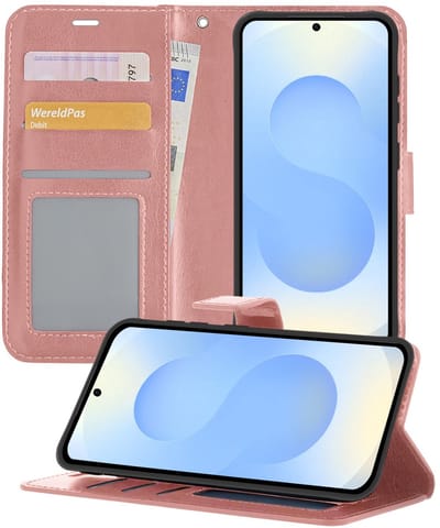 Hoesje - Geschikt voor Samsung Galaxy S25 Edge - Luxe Bookcase - Walletcase Hoes - Portemonnee - Cover - Telefoonhoes - Rosé goud
