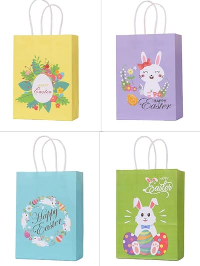 Geschenktas Pasen - kraft papier - 4 stuks - 15 x 21 cm