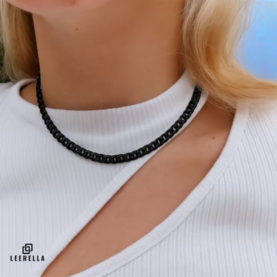 Leerella Unisex Zwart 7mm Cubaanse Schakelketting – 50 cm – Roestvrijstaal