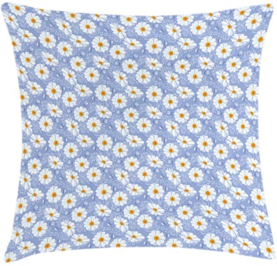 ABAKUHAUS Madeliefjes-kussenhoes – Lente-herleving, wasbaar, rits – 40x40 cm – Blauw/Oranje/Wit