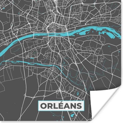 Poster Orléans - Plattegrond - Kaart - Stadskaart - Frankrijk - 100x100 cm XXL