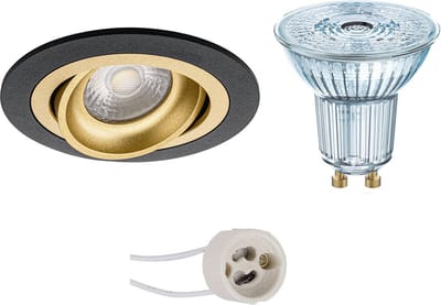 LED Spot Set - LEDVANCE Parathom PAR16 940 36D - Pragmi Alpin Pro - GU10 Fitting - Dimbaar - Inbouw Rond - Mat Zwart/Goud - 3.4W - Natuurlijk Wit 4000K - Kantelbaar Ø92mm