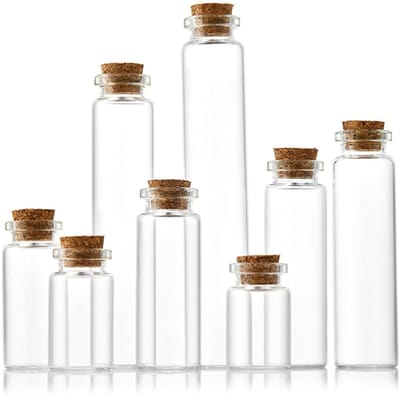 Dailygoods- Glazen Flessen 8-25 ml - Reageerbuis met Kurk - Kleine Flessen om te Vullen - Doe-het-zelf Decoratie - Geschikt voor Specerijen en Oliën - Hoogwaardig Glas - Mini Flessen
