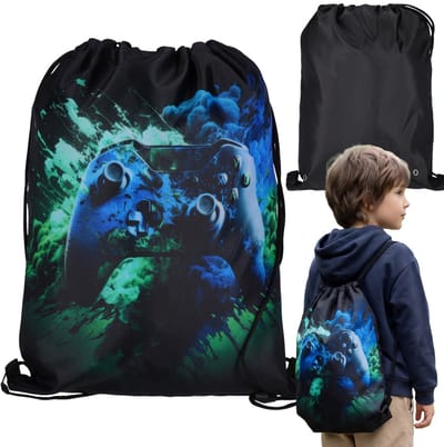 Pad Zwart, sportschoenenzak voor jongens, schoudertas voor kinderen, rugzak voor gamers 38x33 cm