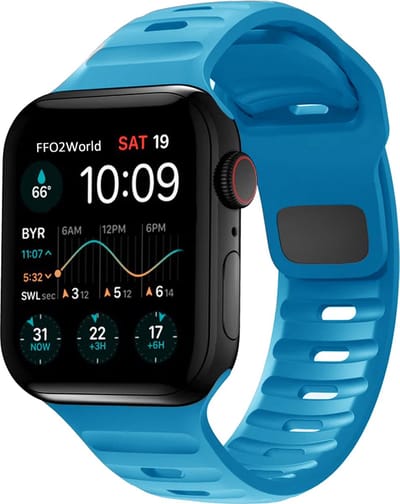 Stravo Outdoor Siliconen Sport bandje - Geschikt voor Apple Watch 46mm (Series 10/11), 45mm (Series 7/8/9), 44mm (Series 4/5/6, SE 1/2/3), 42mm (Series 1/2/3), 49mm (Ultra 1/2/3) - Waterproof heavy duty silicone Horlogebandje - Blauw(Blue)