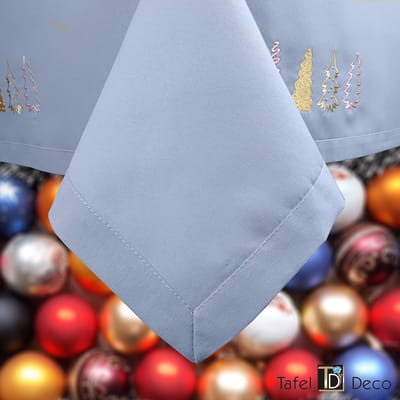 Tafel-Deco Kerst tafelkleed grijs met blauwe tint, geborduurd, rechthoek , model Jola, 140 x 230 cm