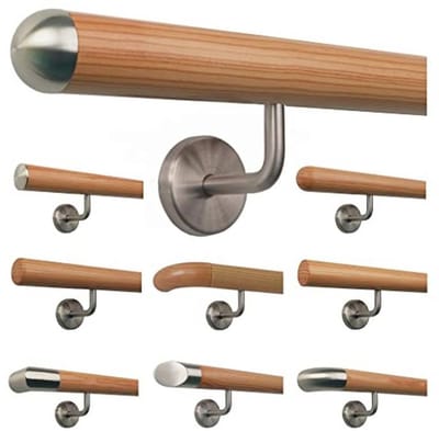 Schuine Roestvrijstalen Trapleuning met Larikshout Handvat – Lengte 30-500 cm