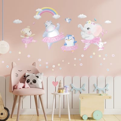 Muurstickers - Kinderdieren, Klassieke Dansers - Zelfklevende stickers - 135x90cm