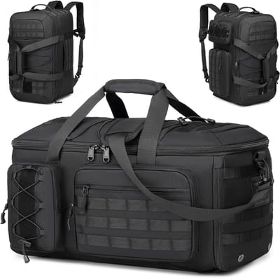 3 in 1 Sporttas voor heren met schoenenvak & rugzakfunctie 50L Tactische reistas, handbagage, rugzak met vak voor natte spullen, gymtas voor training, fitness, weekendtas, zwart