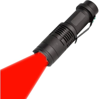 longziming -Mini Zaklamp - Kleine LED-zaklamp - Rood Licht - Instelbare Focus En Wasserdicht - 1 Stuks - Camping Jacht Wandelen - Zwart