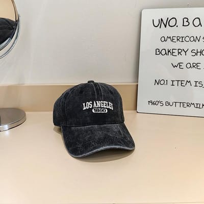 Casquette de baseball décontractée à la mode en coton lavé pour femmes, broderie de lettres de marque de mode, casquette de baseball pour couple, respirante, printemps et été M（56-58cm） black