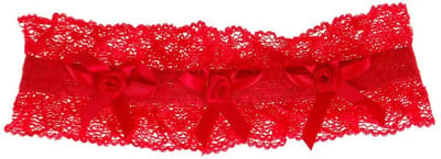 Kousenband XXL - rood met strikjes en roosjes